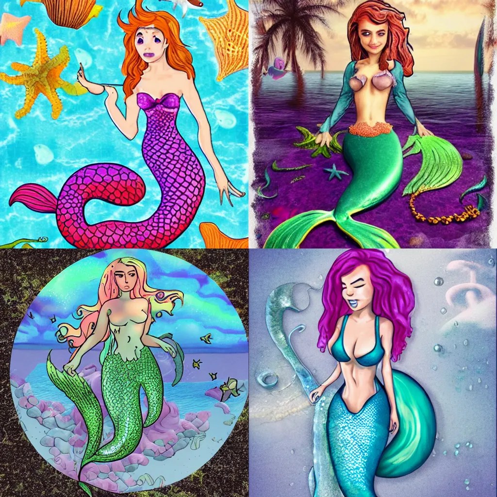 realistic Arielle the mermaid cooked by the evil cook Stable