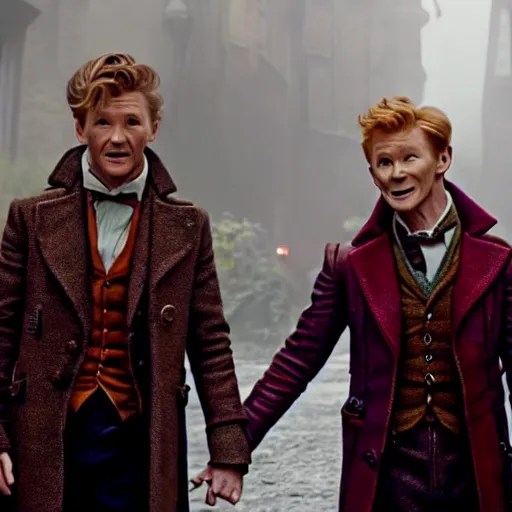 newt scamander walking hand in hand with baby groot Stable Diffusion