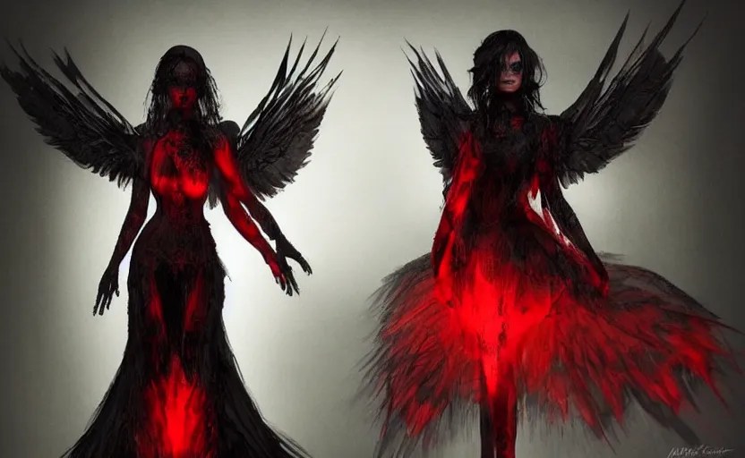 Female dark angel in gothic red and black dress, their Stable Diffusion