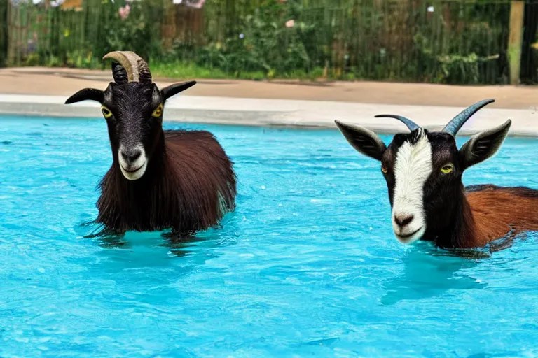 a goat swimming in the pool Stable Diffusion