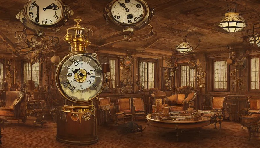a circular common room full of antique clocks, high Stable Diffusion