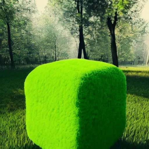 a cube shape green fluffy apple in the woods, Stable Diffusion OpenArt