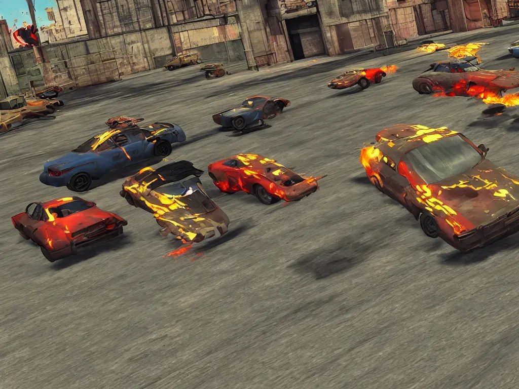 PS1 car combat game in the style of Vigilante 8, Stable Diffusion