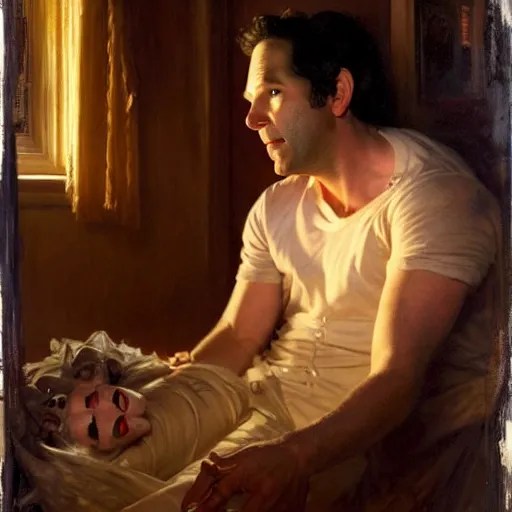 paul rudd hiding under his bed, scared because a Stable Diffusion