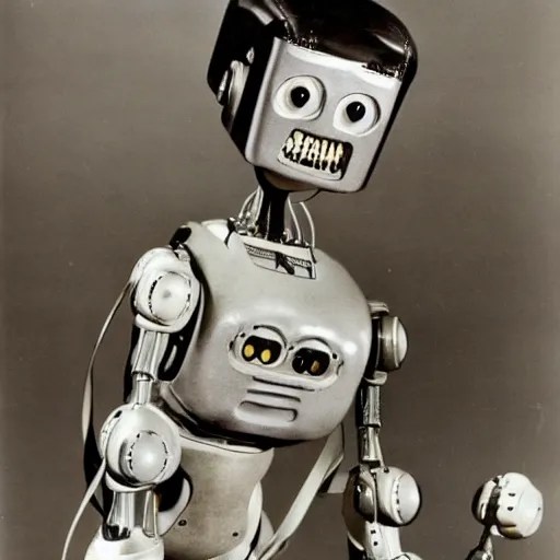 a creepy unsettling robot created in 1950. scary Stable Diffusion