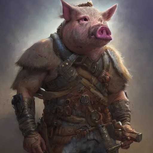 a humanoid pig wearing a piece of armor, fantastical, Stable