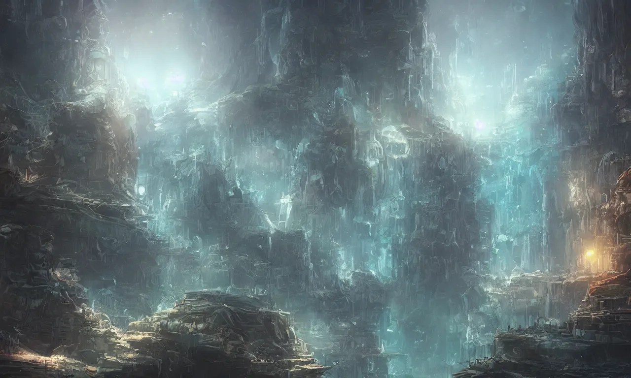 a beautiful underwater city, digital painting, matte, Stable