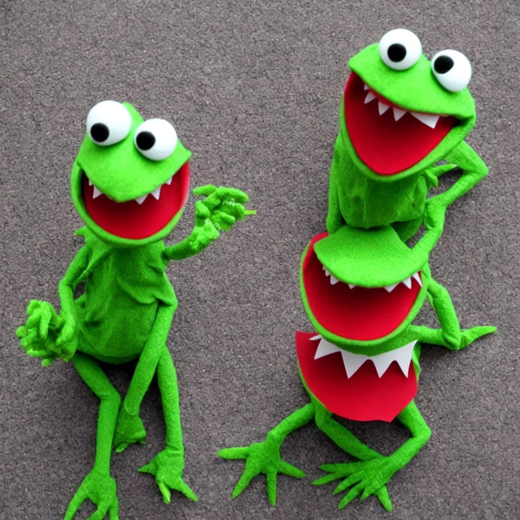 evil scary kermit the frog with realistic pointy teeth Stable