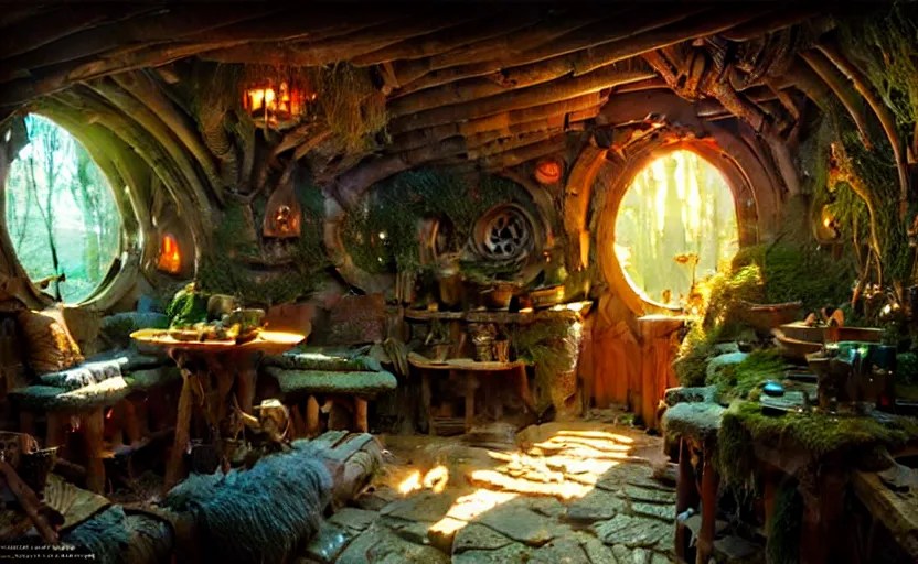hobbit house interior, fantasy atmosphere, intricate, Stable Diffusion