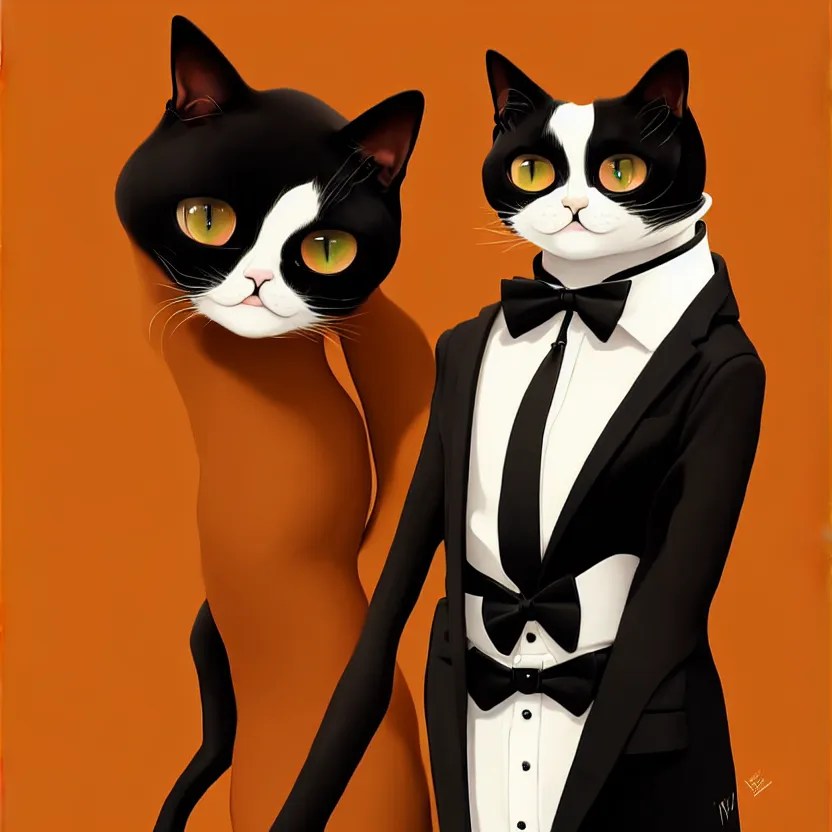 slim cruel business humanoid ginger cat in tuxedo with Stable