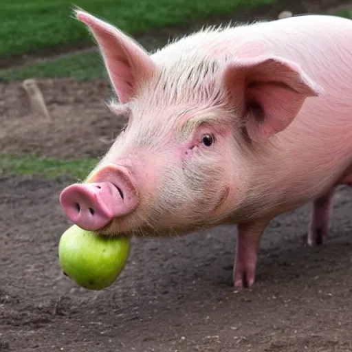a pig eating an apple while riding on a tractor Stable Diffusion