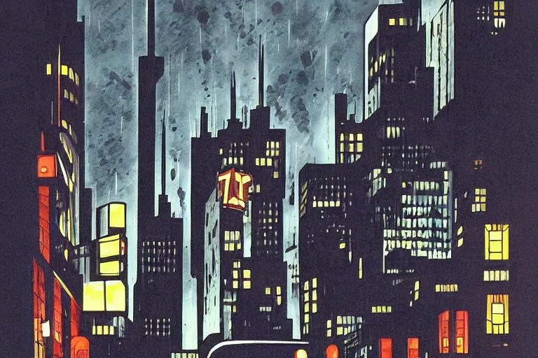 gotham city, raining!, dark deco, bruce timm Stable Diffusion