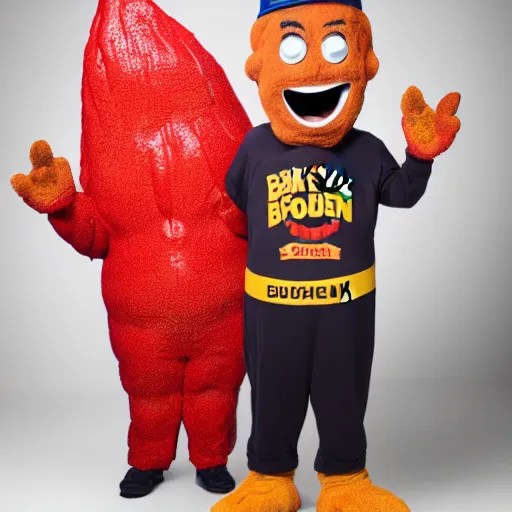 Bush's Baked Beans mascot, guy in a big sloppy oily Stable Diffusion