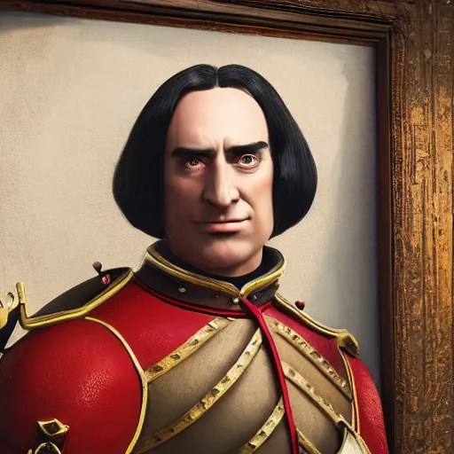 An epic fantastic full shot painting of Lord Farquaad. Stable