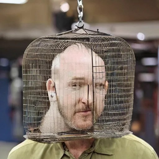 a man with a bird cage for a head Stable Diffusion