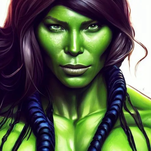 jessica biel as green skinned hulk, gamora, she Stable Diffusion
