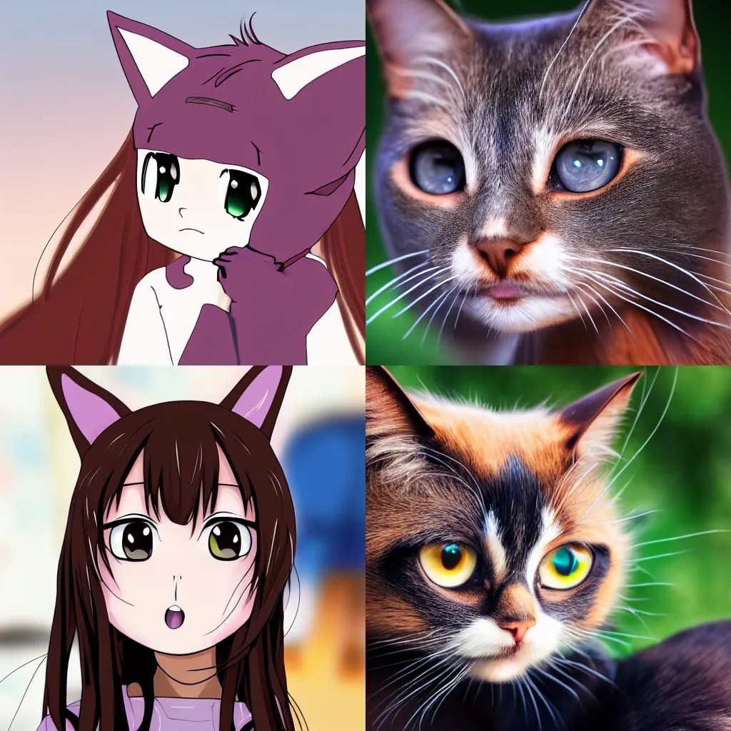 frontal portrait of an anime cat girl with a human Stable Diffusion