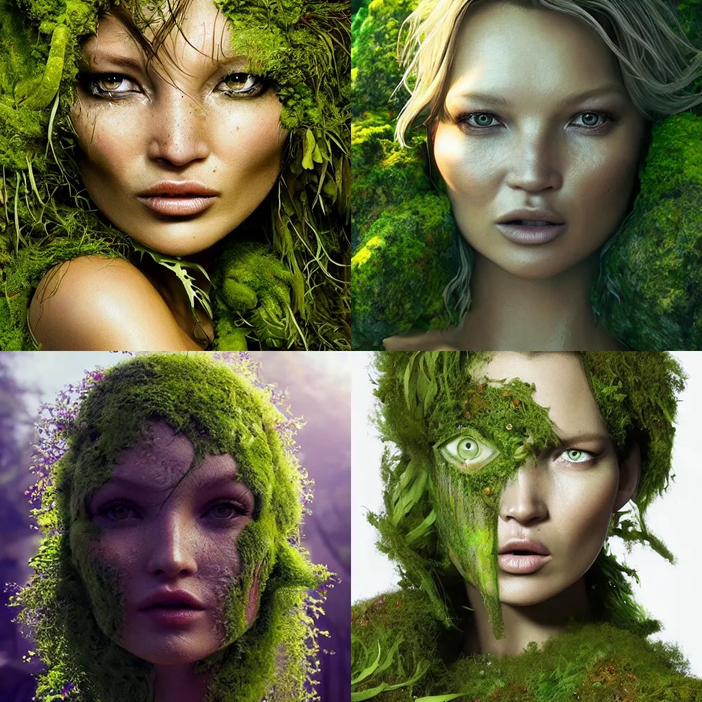 tropical mossy face reminiscent on kate moss with moss Stable Diffusion OpenArt