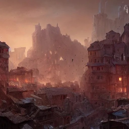 a rustic ancient city, like westeros, explosions, Stable Diffusion