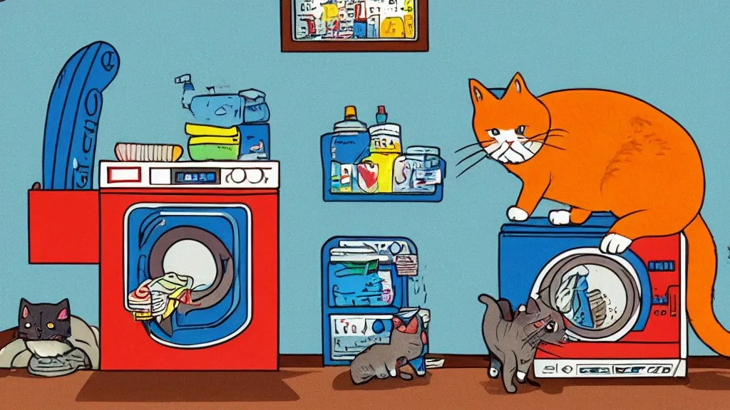 cat sitting on top of a washing machine in a Stable Diffusion OpenArt