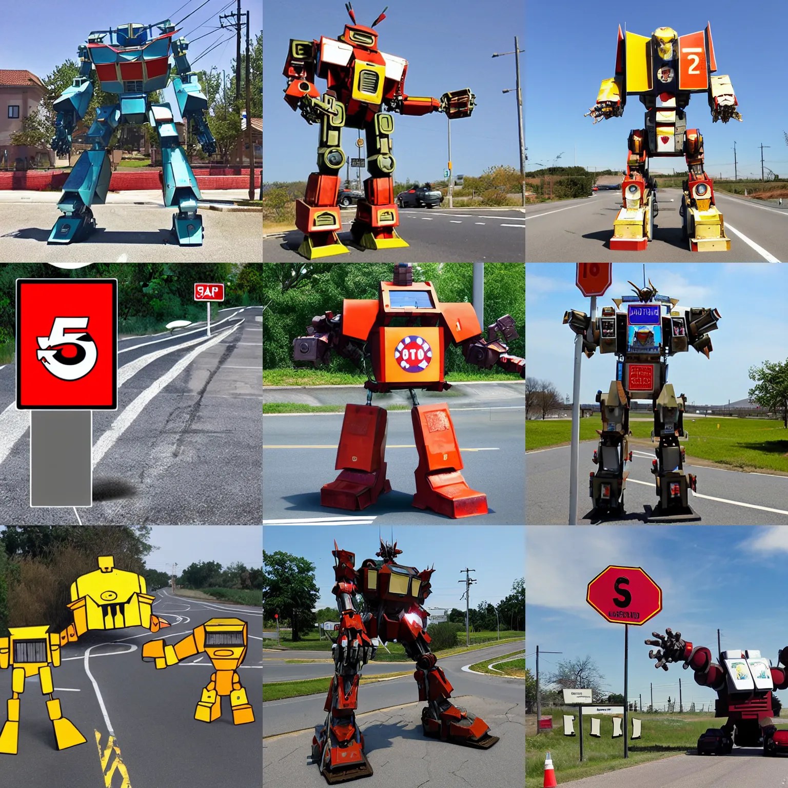 giant mecha made of road signs, stop sign head Stable Diffusion OpenArt
