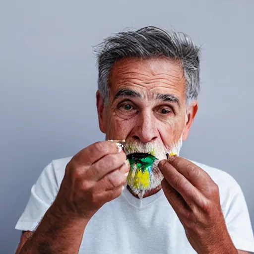 photo of an old man eating paint Stable Diffusion