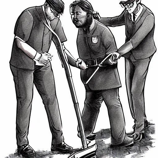 political cartoon janitor sweeping congressmen into a Stable Diffusion OpenArt