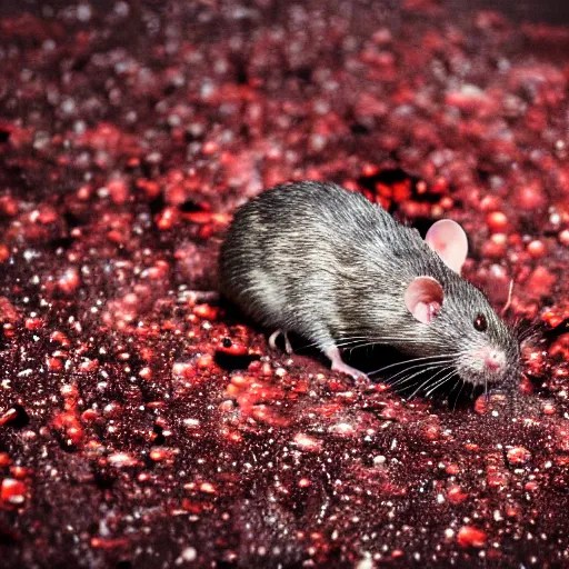 a cinematic photo of a dead rat, blood particles Stable Diffusion