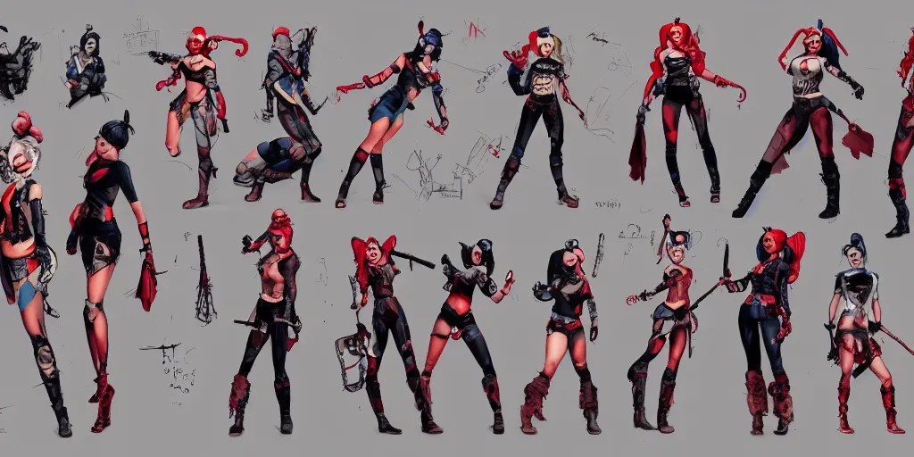 harley quinn, character sheet, concept design, Stable Diffusion