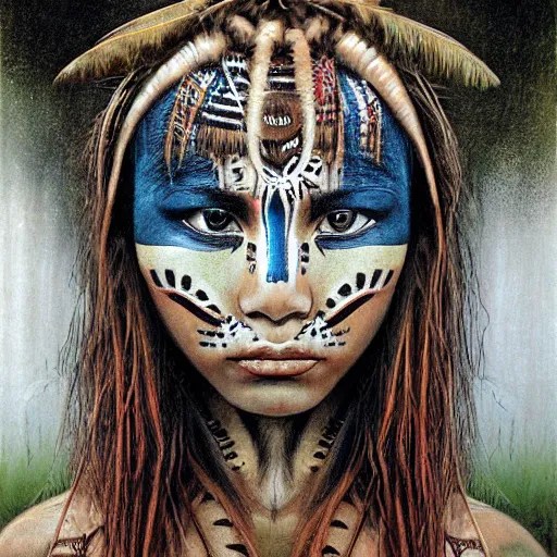 portrait of yanomami girl with tribal face painting in Stable Diffusion