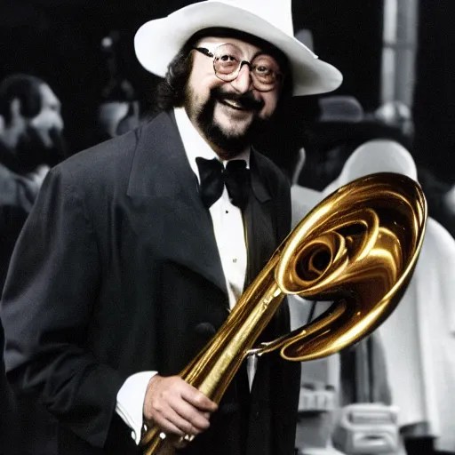 photo of chuck mangione hugging his flugelhorn Stable Diffusion OpenArt