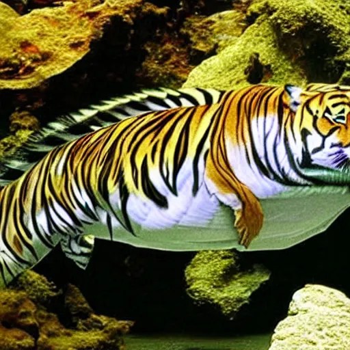 tiger fish hybrid, mix of a fish and a tiger, cross Stable Diffusion