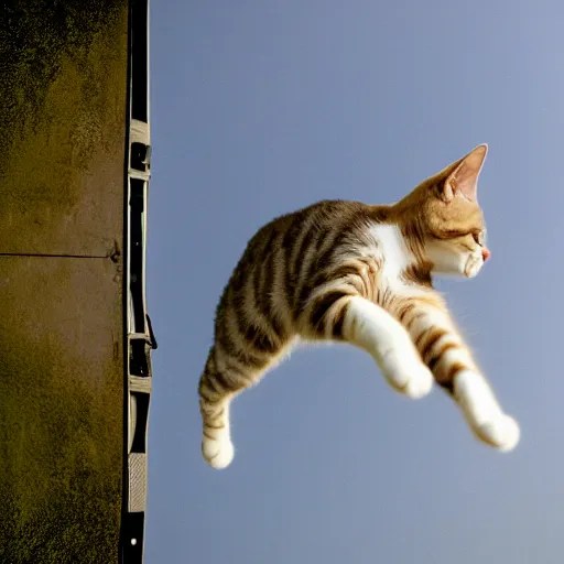 a cat jumping off a plane, photography Stable Diffusion OpenArt