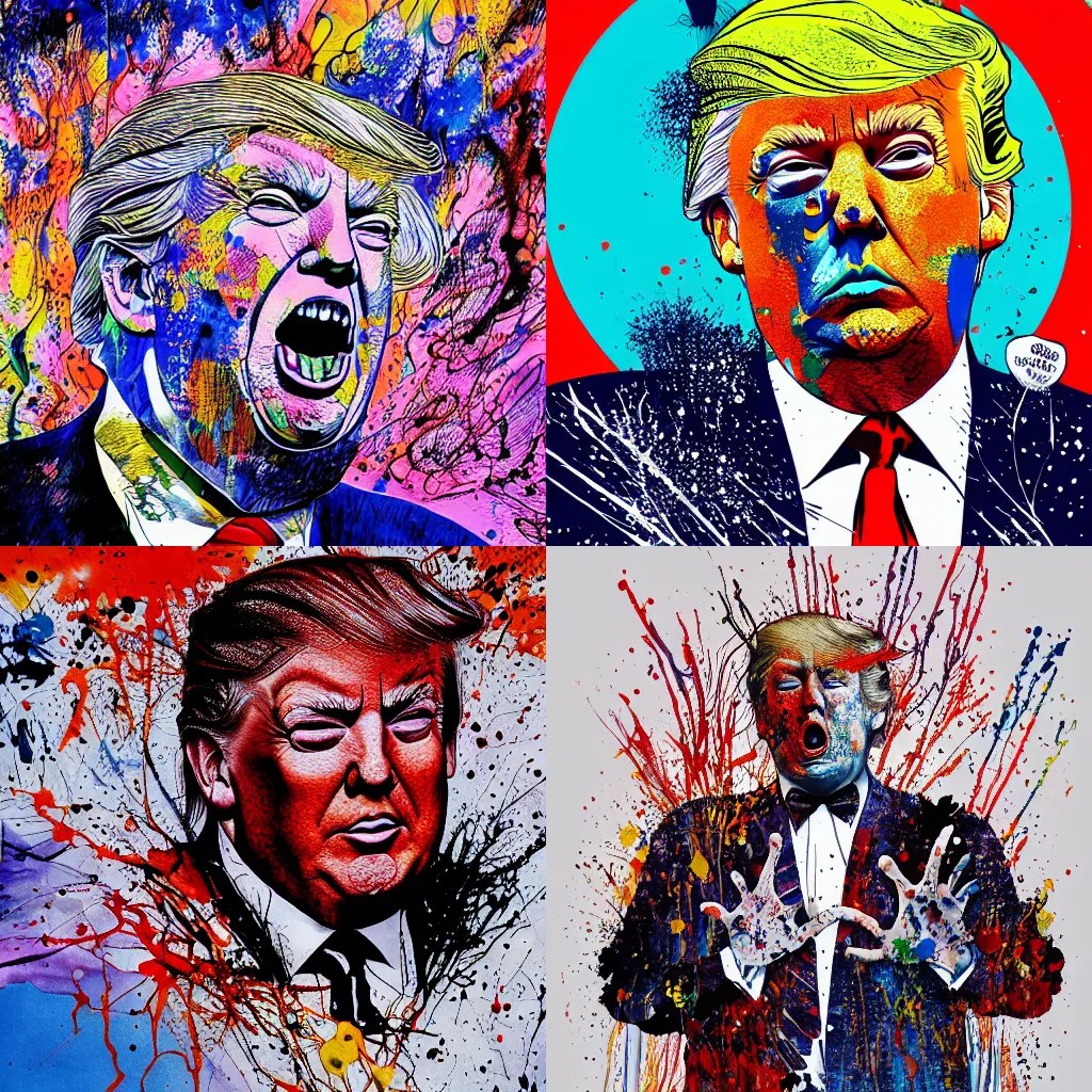 president Donald Trump, Ralph steadman, psychedelic, Stable Diffusion