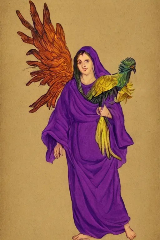 woman in purple robes with a phoenix on her shoulder, Stable