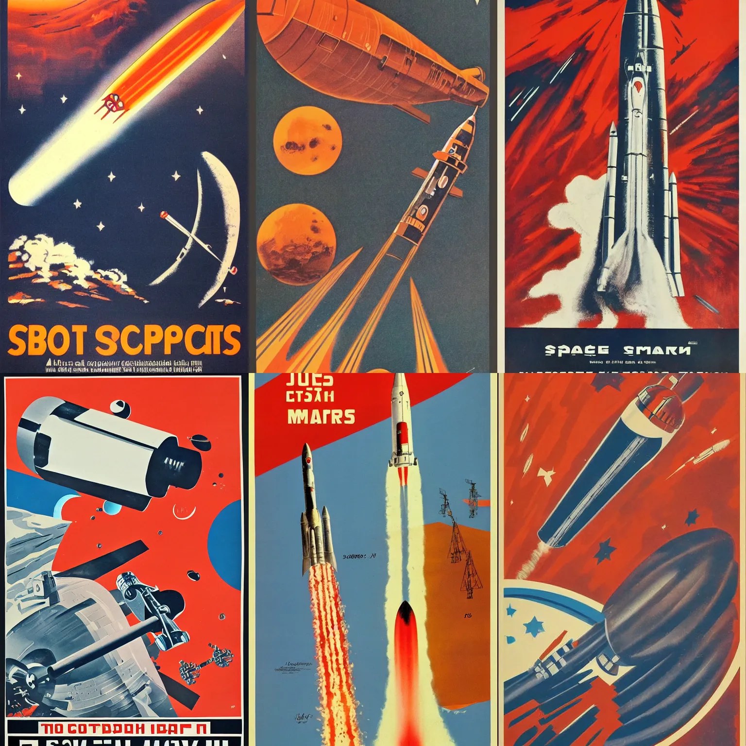 Soviet Space craft launching for mars, 60s poster, Stable Diffusion