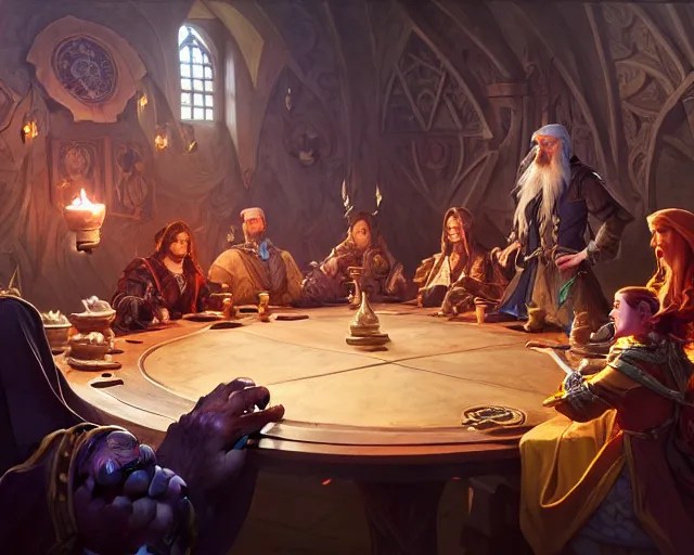 a group of wizards gathered around a round table Stable Diffusion