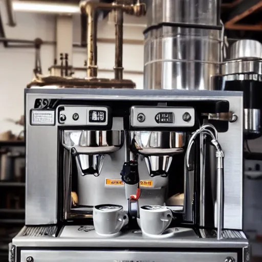 an industrial coffee machine with metal plates and Stable Diffusion