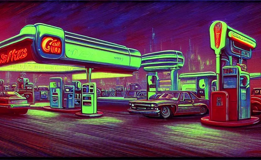 Retro future Gas station, illustrated by H.R. Giger Stable Diffusion OpenArt