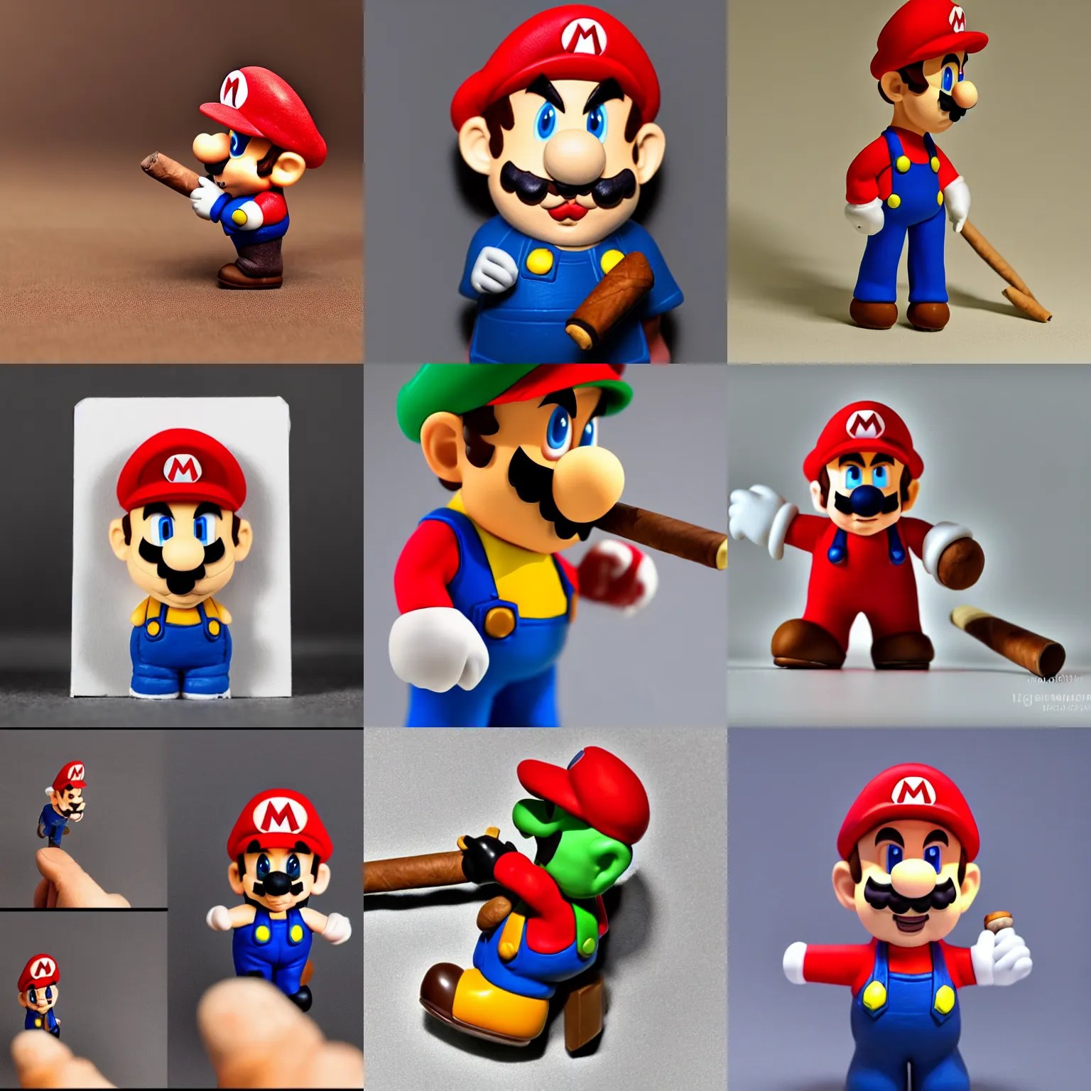 polymer clay model of mario, smoking a cigar, studio Stable Diffusion