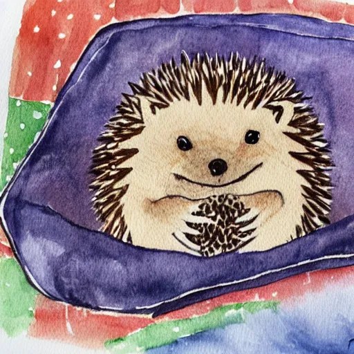 a hedgehog in a cozy blanket on a rainy day, Stable Diffusion OpenArt