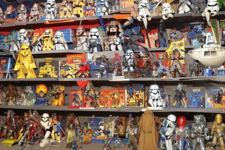 autochrome photo of vintage star wars toy aisle, Stable Diffusion