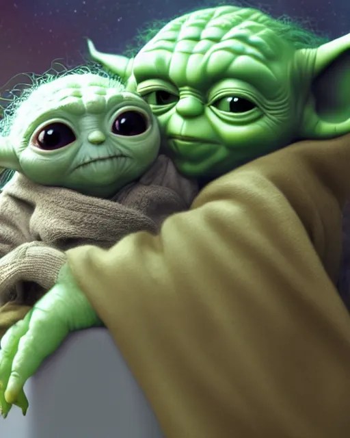 an adorable portrait of yoda and grogu, baby yoda Stable Diffusion