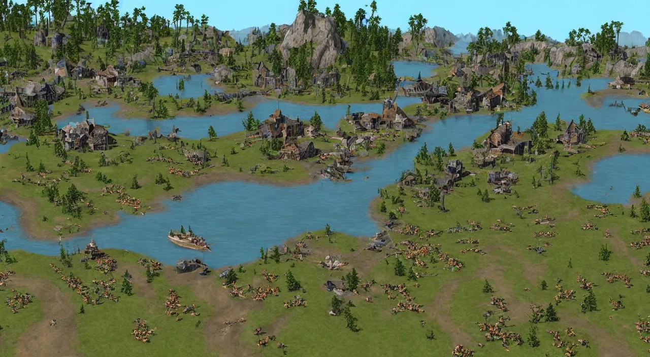 Empire Earth 2 psx absurd lakehouse landscape Stable Diffusion