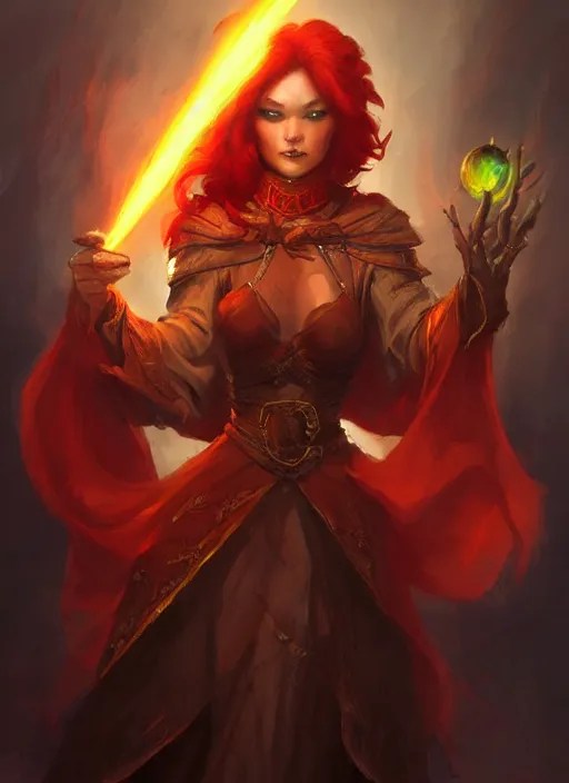 female sorceress with red hair, wielding fireballs in Stable Diffusion