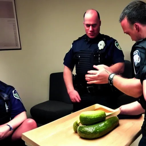 police interrogating jar of pickles Stable Diffusion OpenArt