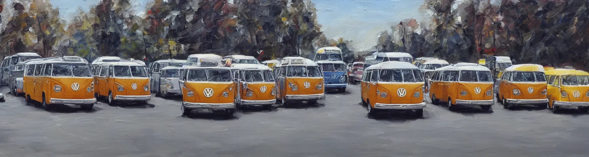 a detailed oil painting of vw buses racing in the Stable Diffusion OpenArt