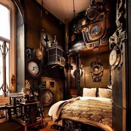 steampunk themed bedroom Stable Diffusion