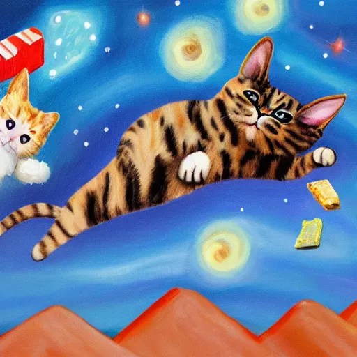 painting of cat with pop tart body flying through Stable Diffusion