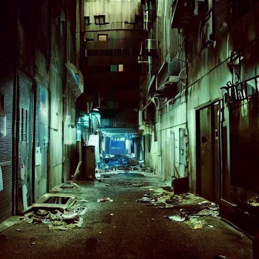 a cinematic frame of a dead end alleyway in a Stable Diffusion